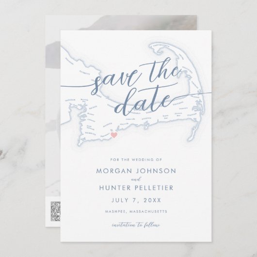 Dusty Blue Minimal Popponesset op de kaart (Voorkant / Achterkant)