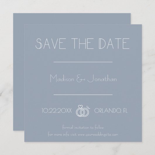 Dusty Blue Minimal Save the Date Invitation Kaart (Voorkant / Achterkant)
