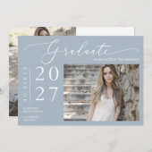 Dusty Blue Minimal Script School Afstuderen Foto Kaart (Voorkant / Achterkant)