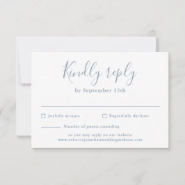 Dusty Blue Minimal Script Wedding RSVP Kaart