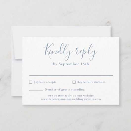 Dusty Blue Minimal Script Wedding RSVP Kaart (Voorkant)