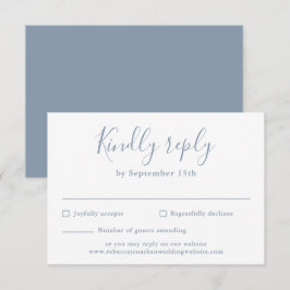 Dusty Blue Minimal Script Wedding RSVP Kaart