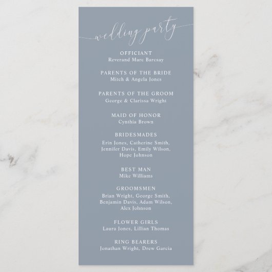 Dusty Blue Minimal Wedding Ceremony Program Programmakaart (Achterkant)