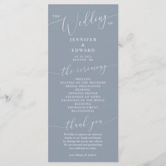 Dusty Blue Minimal Wedding Ceremony Program Programmakaart (Voorkant)