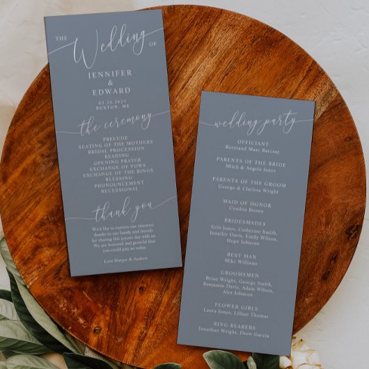 Dusty Blue Minimal Wedding Ceremony Program Programmakaart