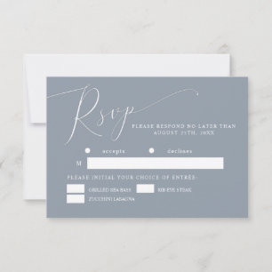 Dusty Blue Minimal Wedding Meal Choice RSVP Kaartje