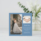Dusty Blue minimale foto bruiloft dank u kaart (Staand voorkant)