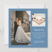 Dusty Blue minimale foto bruiloft dank u kaart (Voorkant)