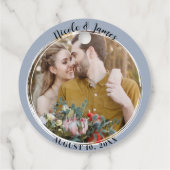 Dusty Blue minimale trendy ronde foto bruiloft Bedankjes Labels (Achterkant)