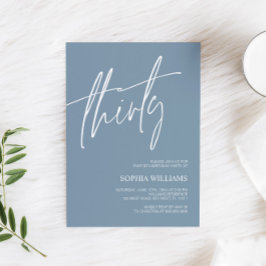 Dusty Blue Minimalist 30th Birthday Invitation Kaart