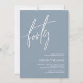 Dusty Blue Minimalist 40th Birthday Invitation Kaart (Voorkant)