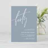 Dusty Blue Minimalist 40th Birthday Invitation Kaart (Staand voorkant)