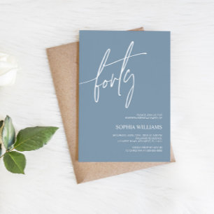 Dusty Blue Minimalist 40th Birthday Invitation Kaart