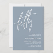 Dusty Blue Minimalist 50th Birthday Invitation Kaart (Voorkant)