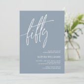 Dusty Blue Minimalist 50th Birthday Invitation Kaart (Staand voorkant)