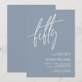 Dusty Blue Minimalist 50th Birthday Invitation Kaart (Voorkant / Achterkant)