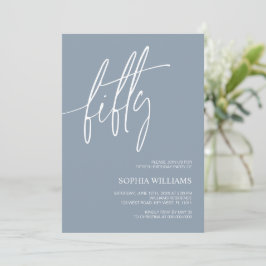 Dusty Blue Minimalist 50th Birthday Invitation Kaart