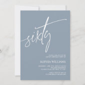 Dusty Blue Minimalist 60th Birthday Invitation Kaart (Voorkant)