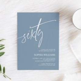 Dusty Blue Minimalist 60th Birthday Invitation Kaart