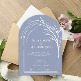 Dusty Blue Minimalist Arch Botanical Wedding Kaart
