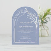 Dusty Blue Minimalist Arch Botanical Wedding Kaart (Staand voorkant)