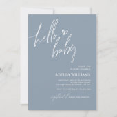 Dusty Blue Minimalist Baby shower Invitation Kaart (Voorkant)