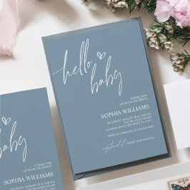 Dusty Blue Minimalist Baby shower Invitation Kaart
