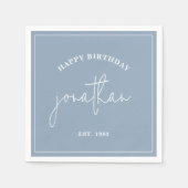 Dusty Blue Minimalist Birthday Custom Name Napkins Servet (Voorkant)