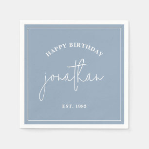 Dusty Blue Minimalist Birthday Custom Name Napkins Servet