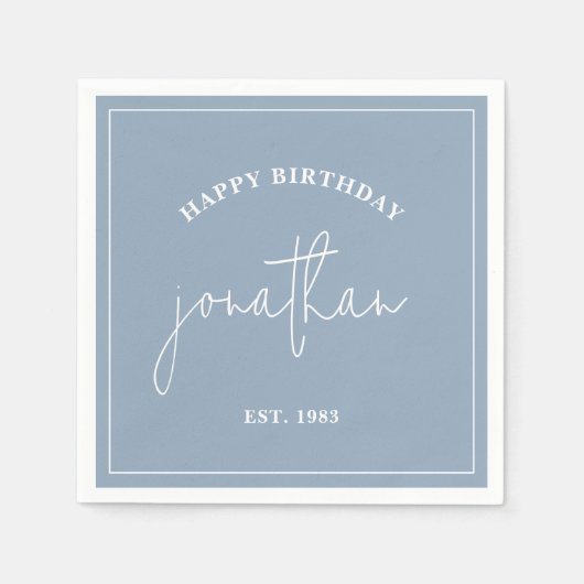 Dusty Blue Minimalist Birthday Custom Name Napkins Servet (Voorkant)