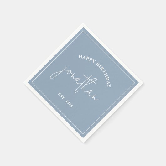 Dusty Blue Minimalist Birthday Custom Name Napkins Servet (Hoek)