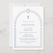 Dusty Blue Minimalist Boho Arch Cross Doop Kaart (Voorkant)