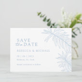Dusty Blue Minimalist Botanical Bewaar de datum Save The Date (Staand voorkant)