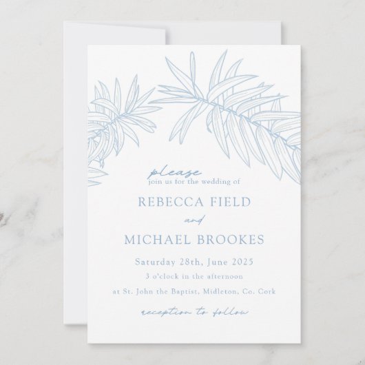 Dusty Blue Minimalist Botanical Kaart (Voorkant)