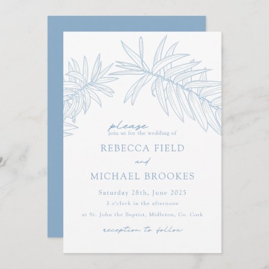 Dusty Blue Minimalist Botanical Kaart (Voorkant / Achterkant)