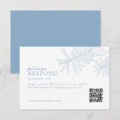 Dusty Blue Minimalist Botanical QR Code RSVP Kaartje (Voorkant / Achterkant)
