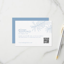 Dusty Blue Minimalist Botanical QR Code RSVP Kaartje
