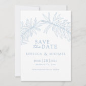 Dusty Blue Minimalist Botanical Save The Date (Voorkant)