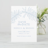 Dusty Blue Minimalist Botanical Save The Date (Staand voorkant)