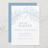 Dusty Blue Minimalist Botanical Save The Date (Voorkant / Achterkant)