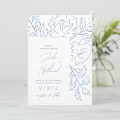 Dusty Blue Minimalist Botanical Wedding Kaart (Staand voorkant)