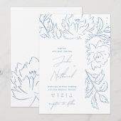 Dusty Blue Minimalist Botanical Wedding Kaart (Voorkant / Achterkant)