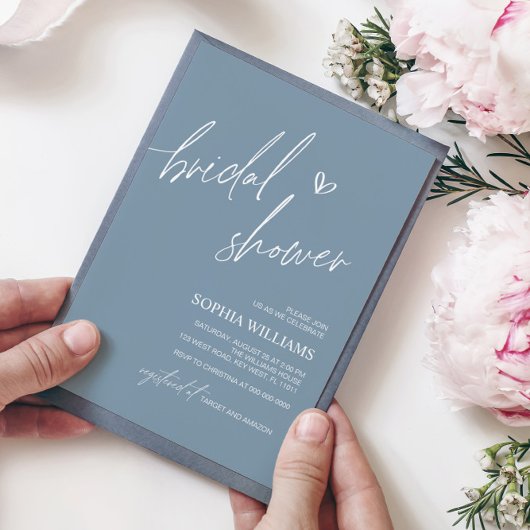 Dusty Blue Minimalist Bridal Shower Kaart