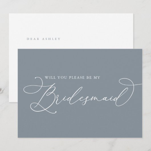 Dusty Blue Minimalist Bridesmaid proposal Kaart (Voorkant / Achterkant)