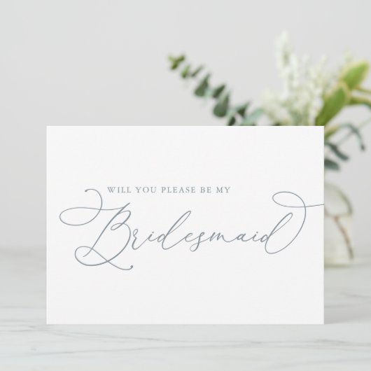 Dusty Blue Minimalist Bridesmaid proposal Kaart (Staand voorkant)