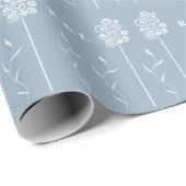 Dusty Blue Minimalist Curly Floral Cadeaupapier (Rol Hoek)
