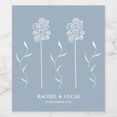 Dusty Blue Minimalist Curly Floral Wijn Etiket (Enkel label)