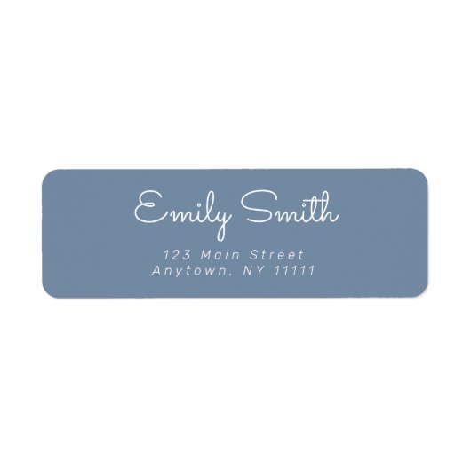 Dusty Blue Minimalist Cursive Retour Adres Label (Voorkant)