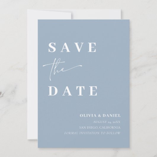 Dusty Blue Minimalist Elegant Photo Save the Date Kaart (Voorkant)