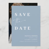 Dusty Blue Minimalist Elegant Photo Save the Date Kaart (Voorkant / Achterkant)